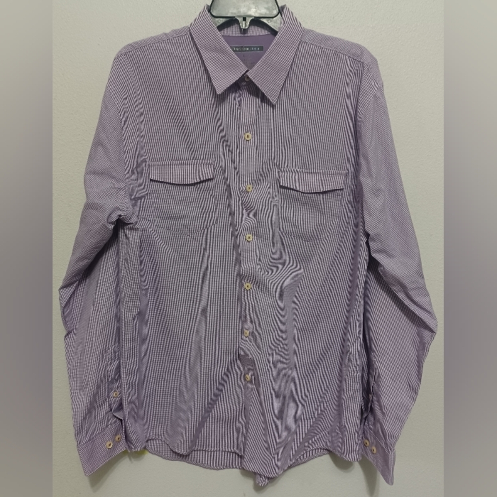 Van Heusen Men's Button Shirt Slim Fit Light Purple Checkered Size Large